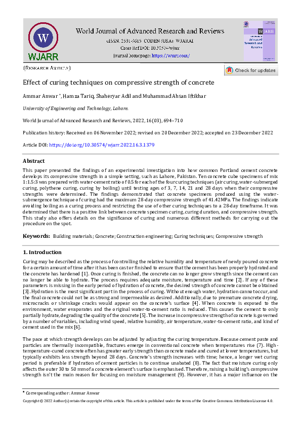 (PDF) Effect of curing techniques on compressive strength of concrete