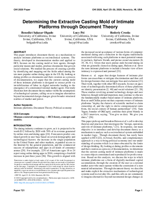 (PDF) Determining the Extractive Casting Mold of Intimate Platforms
