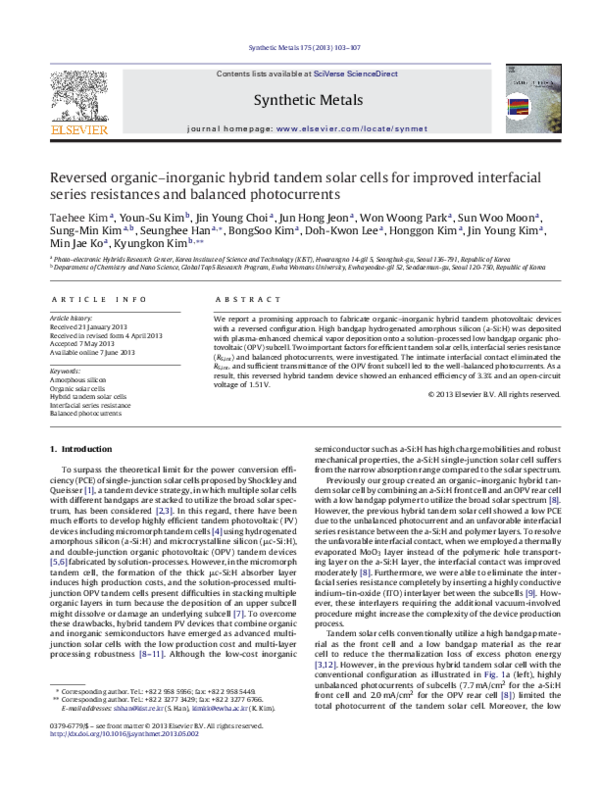 (PDF) Reversed organic–inorganic hybrid tandem solar cells for improved ...