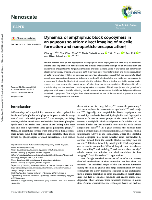 (PDF) Dynamics of amphiphilic block copolymers in an aqueous solution ...