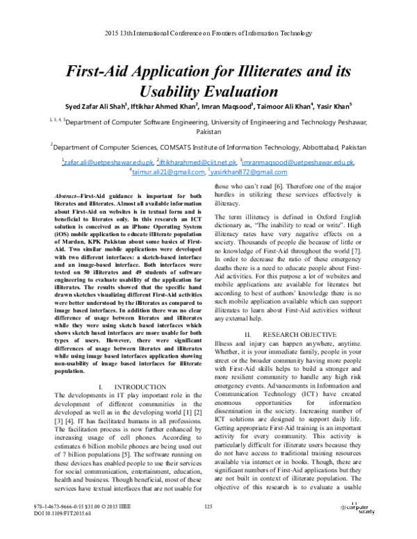 (PDF) First-Aid Application for Illiterates and Its Usability Evaluation