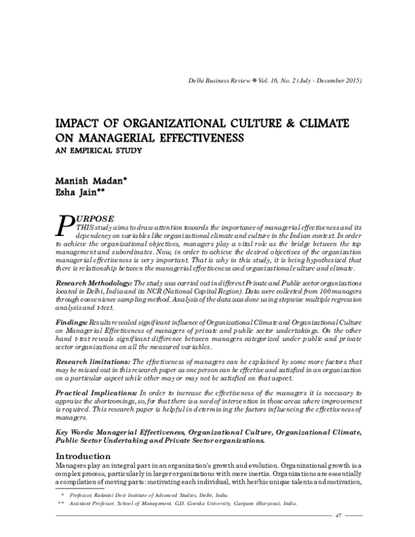 (PDF) Impact of Organizational Culture & Climate on Managerial ...