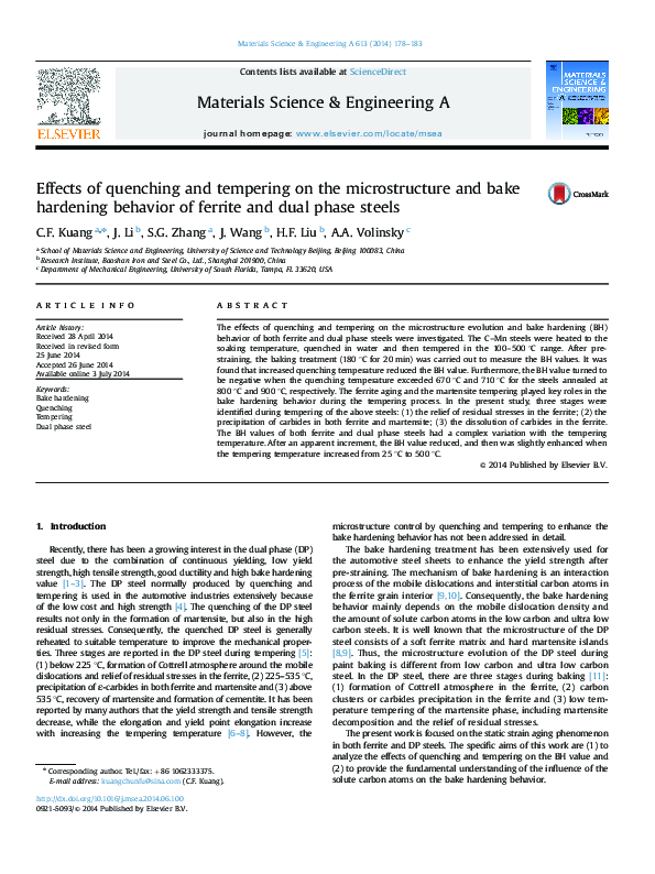 (PDF) Effects of quenching and tempering on the microstructure and bake ...