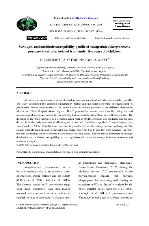 (PDF) Serotypes and antibiotic susceptibility profile of encapsulated ...