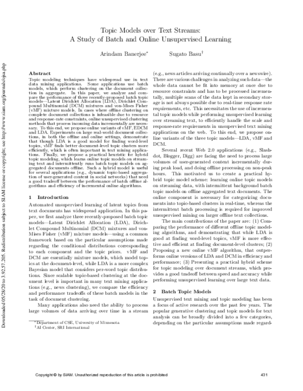 (PDF) Topic Models over Text Streams: A Study of Batch and Online ...