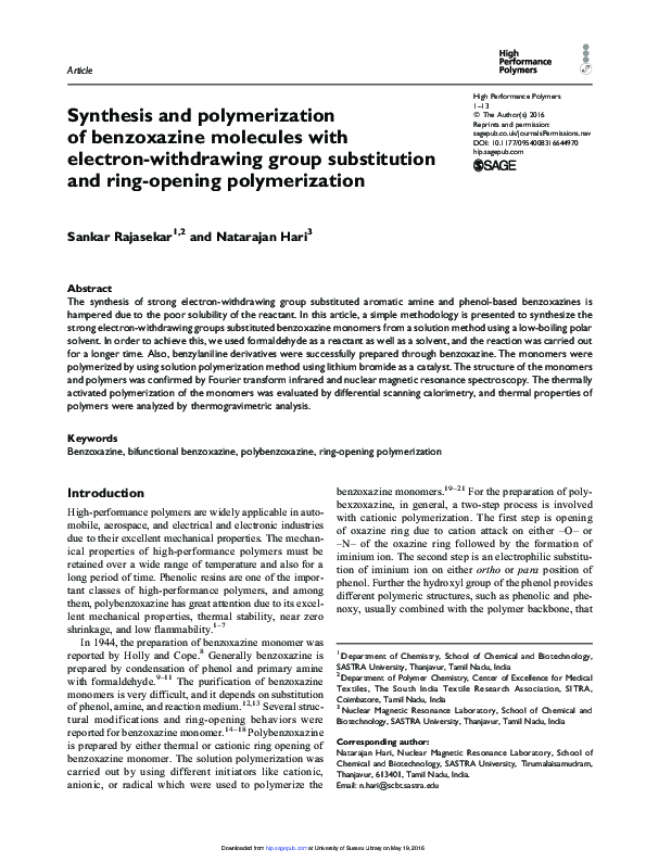 (PDF) Synthesis and polymerization of benzoxazine molecules with ...