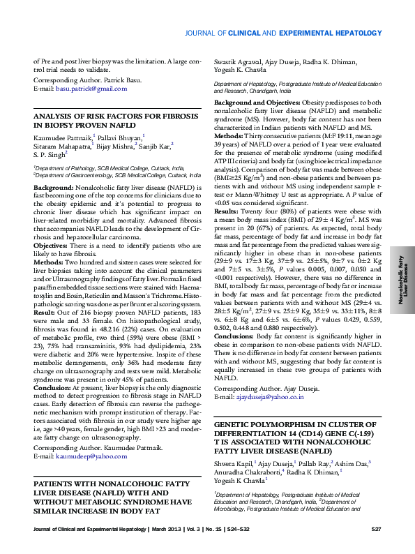 (PDF) Analysis of risk factors for fibrosis in biopsy proven NAFLD