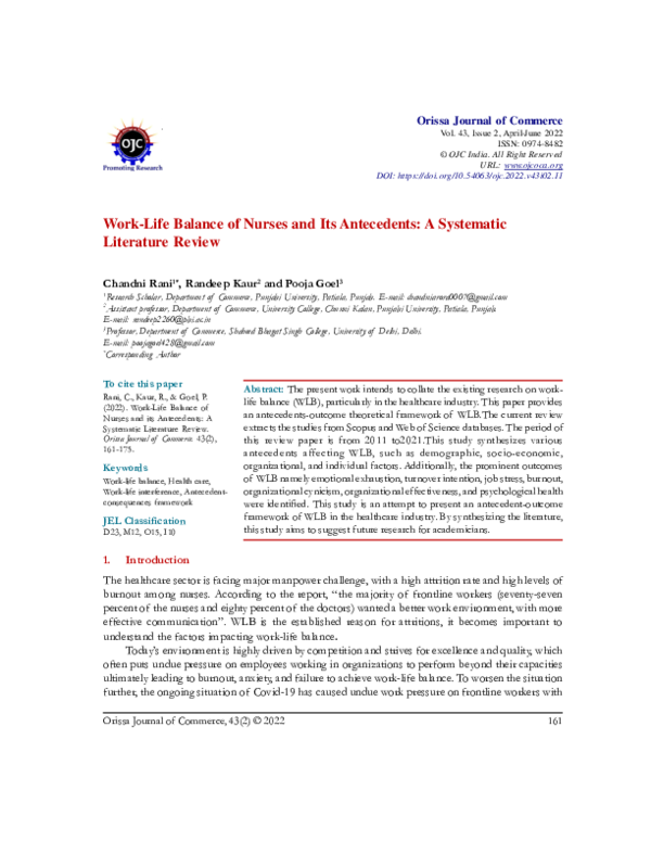 (PDF) Work-Life Balance of Nurses and Its Antecedents: A Systematic ...