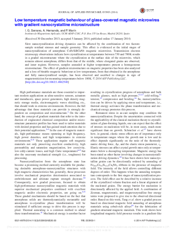 (PDF) Low temperature magnetic behaviour of glass-covered magnetic ...