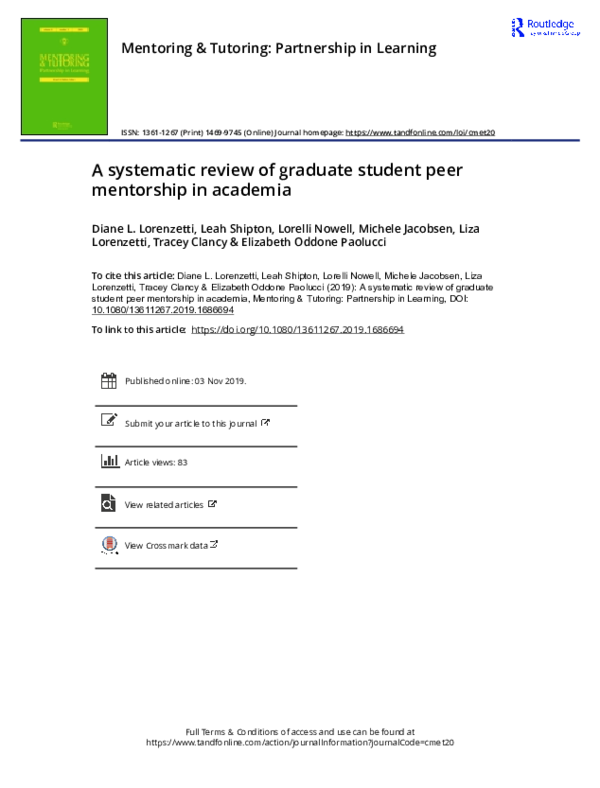 (PDF) A systematic review of graduate student peer mentorship in academia