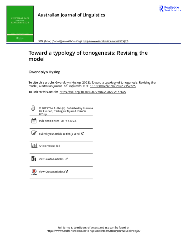 (PDF) Toward a typology of tonogenesis: Revising the model