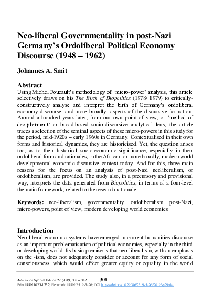 (PDF) Neo-liberal Governmentality in post-Nazi Germany's Ordoliberal ...
