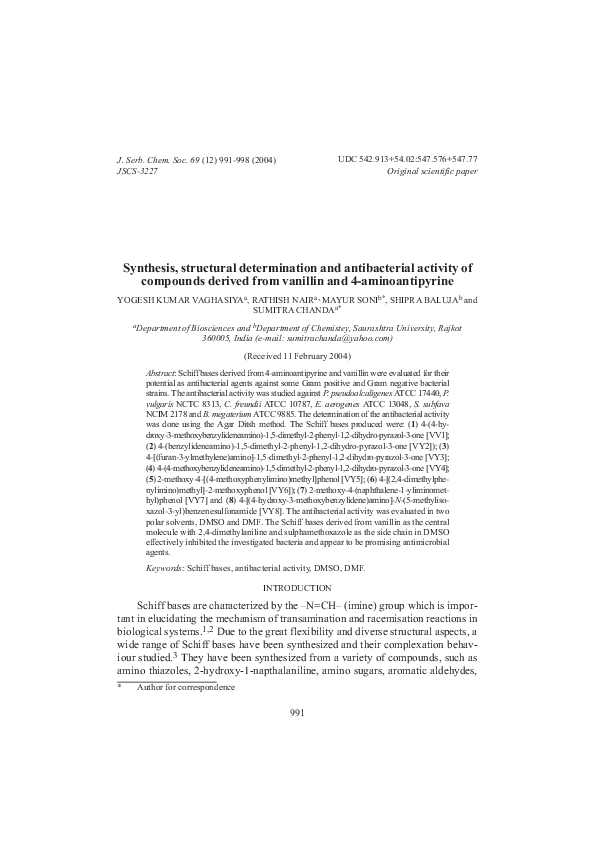 (PDF) Synthesis, structural determination and antibacterial activity of ...