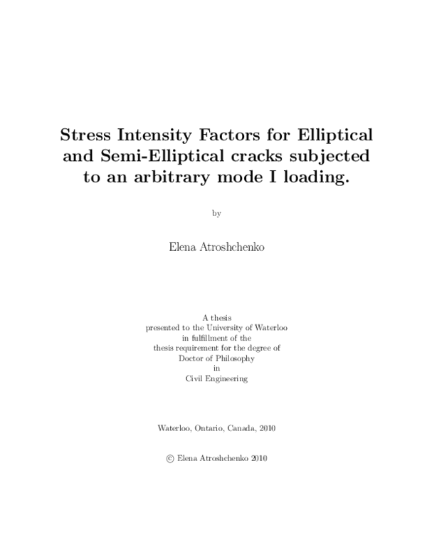 (PDF) Stress Intensity Factors for Elliptical and Semi-Elliptical ...
