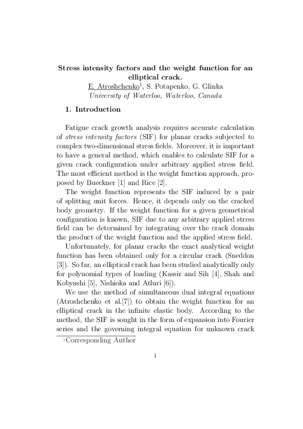 (PDF) Stress intensity factors and the weight function for an ...