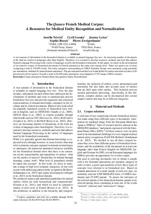 (PDF) The Quaero French Medical Corpus : A Ressource for Medical Entity ...
