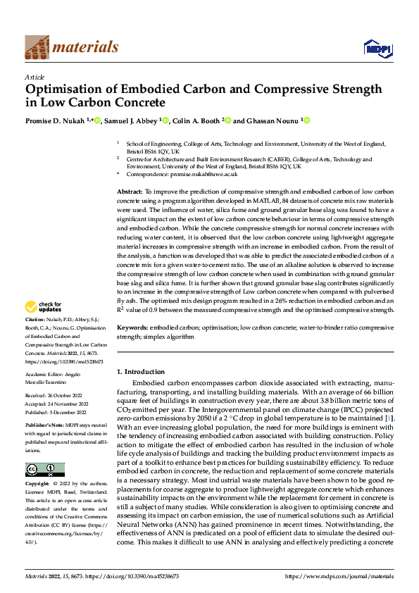 (PDF) Optimisation of Embodied Carbon and Compressive Strength in Low ...