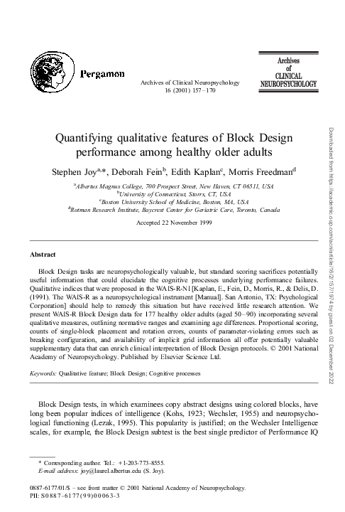 (PDF) Quantifying qualitative features of Block Design performance ...