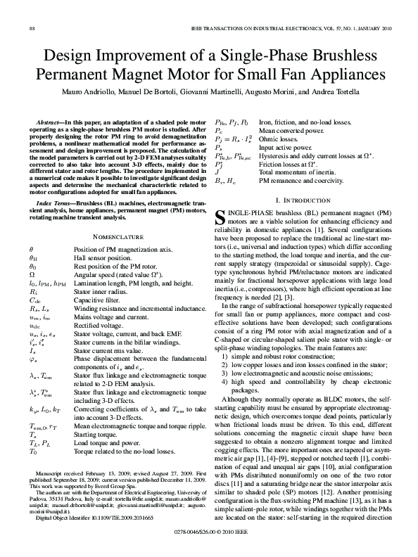 (PDF) Design Improvement of a Single-Phase Brushless Permanent Magnet ...