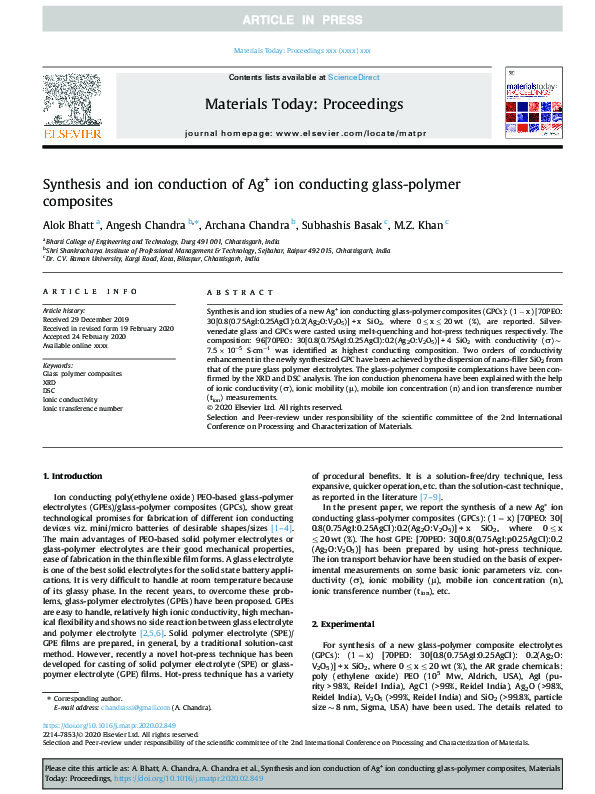 (PDF) Synthesis and ion conduction of Ag+ ion conducting glass-polymer ...
