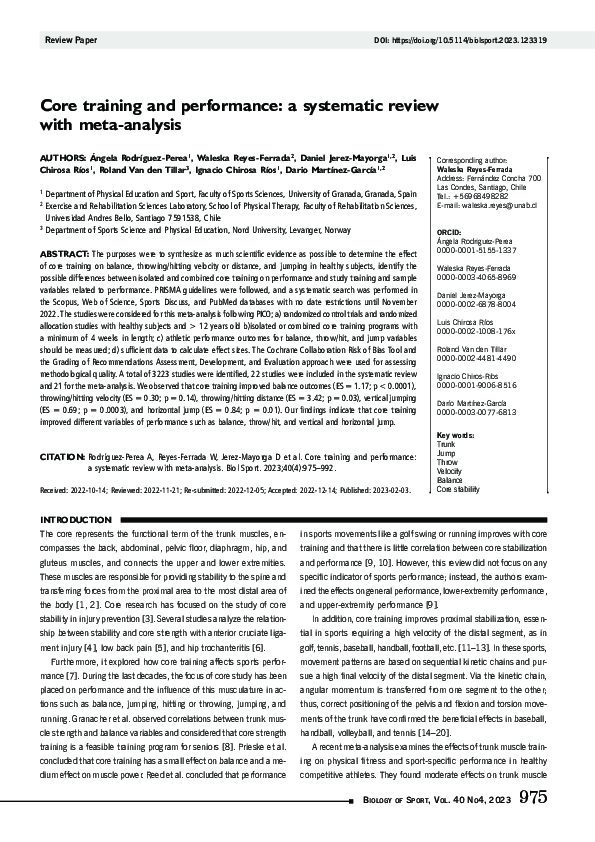 (PDF) Core training and performance: a systematic review with meta-analysis