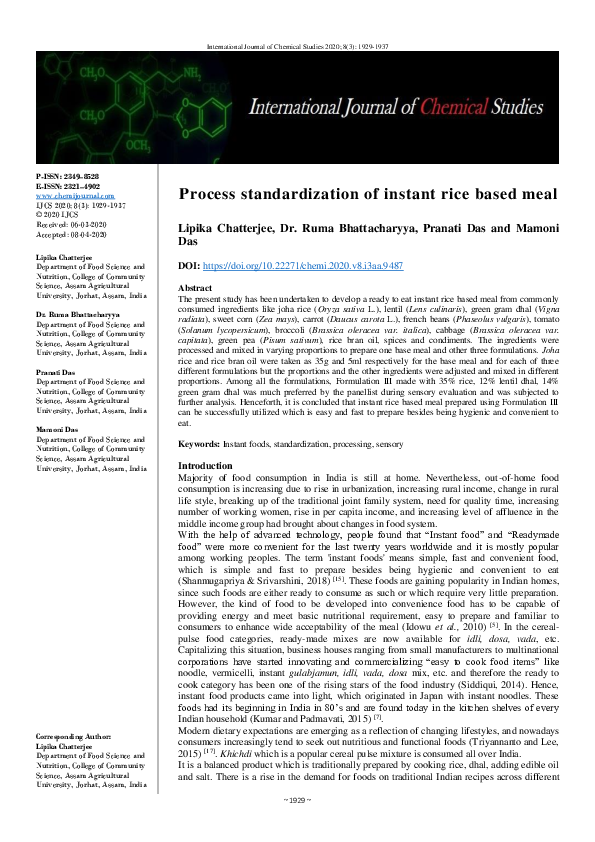 (PDF) Process standardization of instant rice based meal
