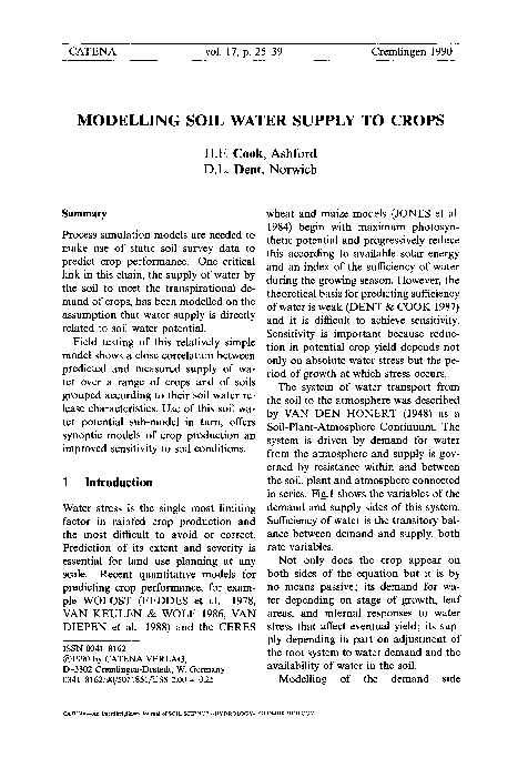 (PDF) Modelling soil water supply to crops
