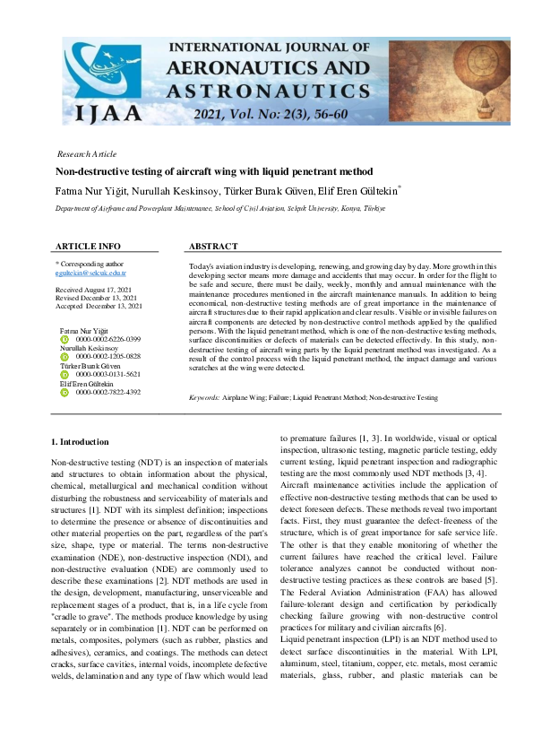 (PDF) Non-destructive testing of aircraft wing with liquid penetrant method