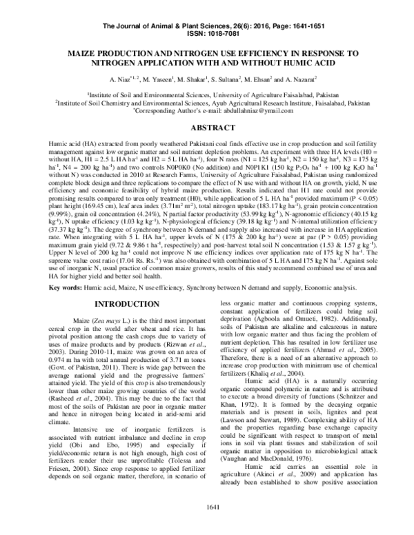 (PDF) Maize Production and Nitrogen Use Efficiency in Response to ...