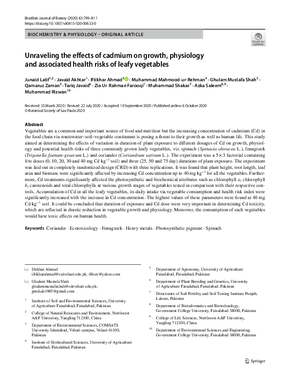 (PDF) Unraveling the effects of cadmium on growth, physiology and ...