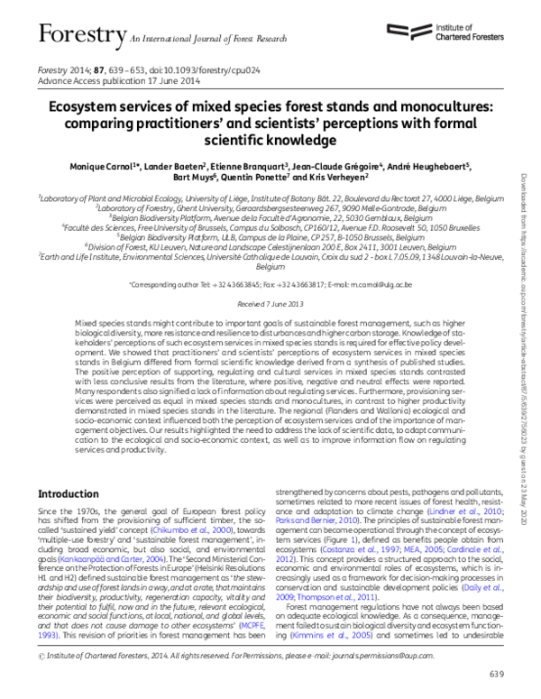(PDF) Ecosystem services of mixed species forest stands and ...