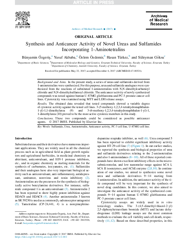 (PDF) Synthesis and Anticancer Activity of Novel Ureas and Sulfamides ...