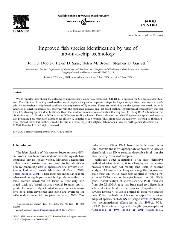 (PDF) Improved fish species identification by use of lab-on-a-chip ...
