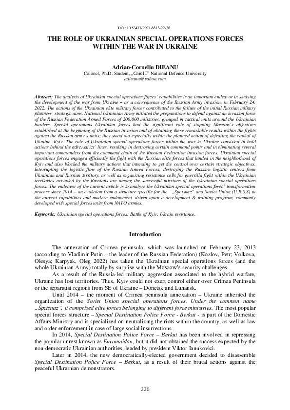 (PDF) The Role of Ukrainian Special Operations Forces Within the War in ...