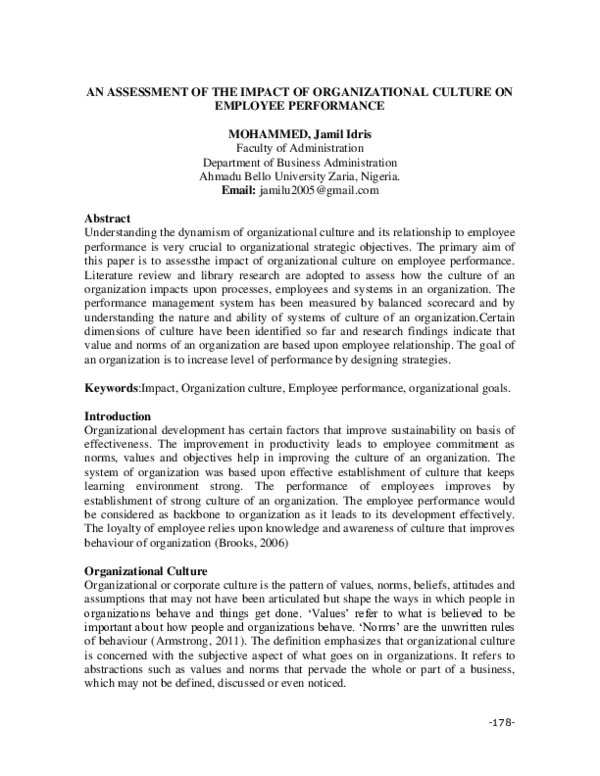 (PDF) An Assessment of the Impact of Organizational Culture on Employee ...