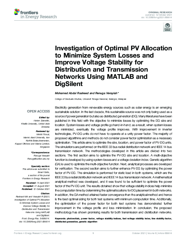 (PDF) Investigation of Optimal PV Allocation to Minimize System Losses ...