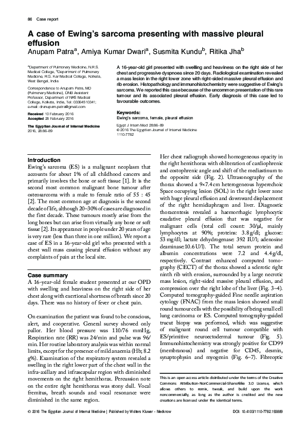 (PDF) A case of Ewing’s sarcoma presenting with massive pleural effusion
