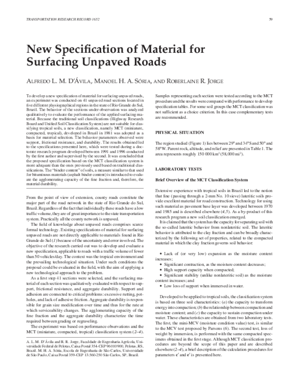 (PDF) New Specification of Material for Surfacing Unpaved Roads