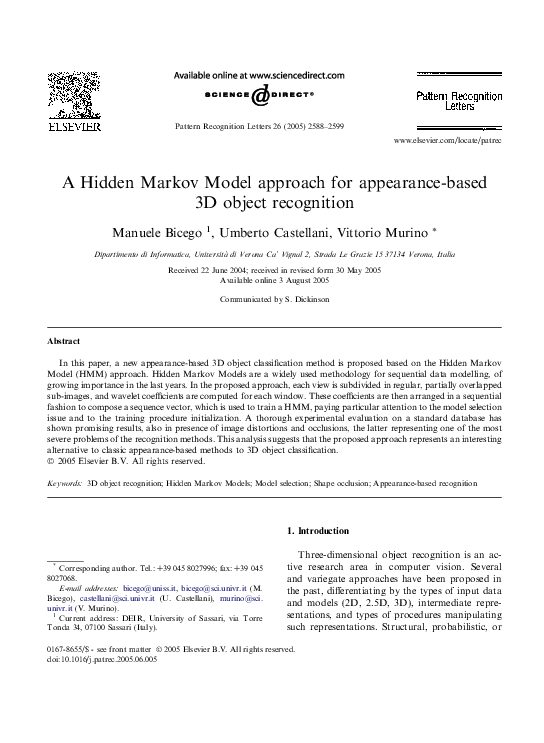 (PDF) A Hidden Markov Model approach for appearance-based 3D object ...