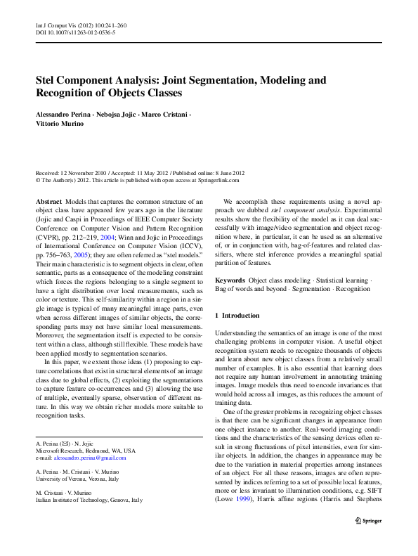 (PDF) Stel Component Analysis: Joint Segmentation, Modeling and ...