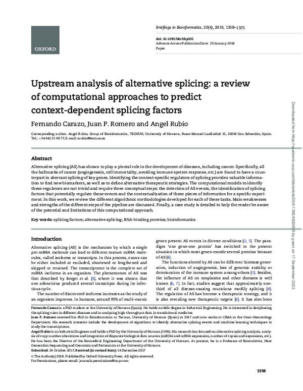 (PDF) Upstream analysis of alternative splicing: a review of ...