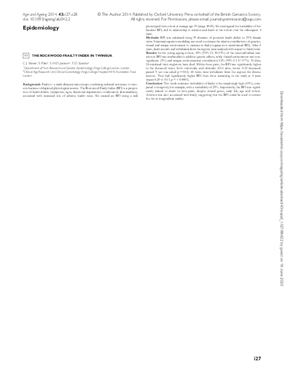 (PDF) 99 * the Rockwood Frailty Index in Twinsuk