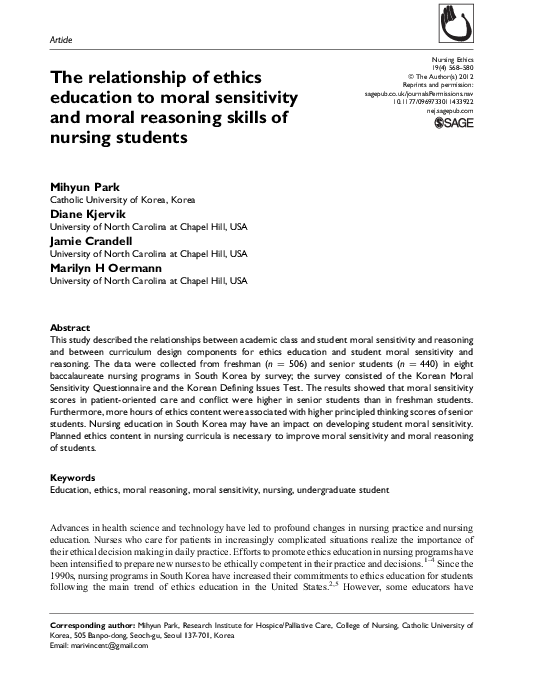 (PDF) The relationship of ethics education to moral sensitivity and ...