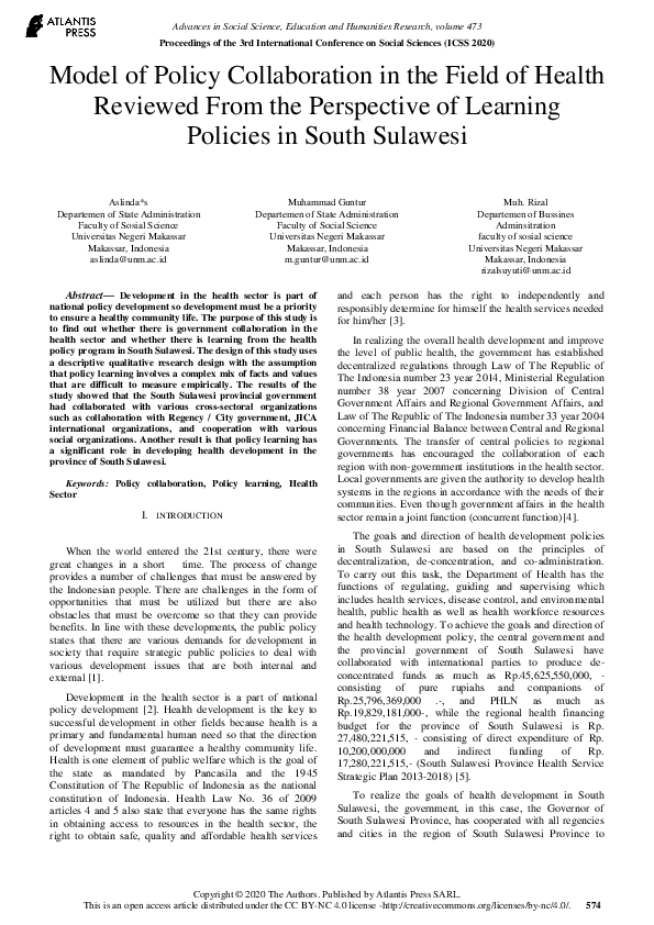 (PDF) Model of Policy Collaboration in the Field of Health Reviewed ...