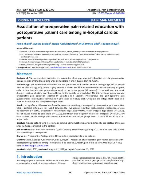 (PDF) Association of preoperative pain-related education with ...
