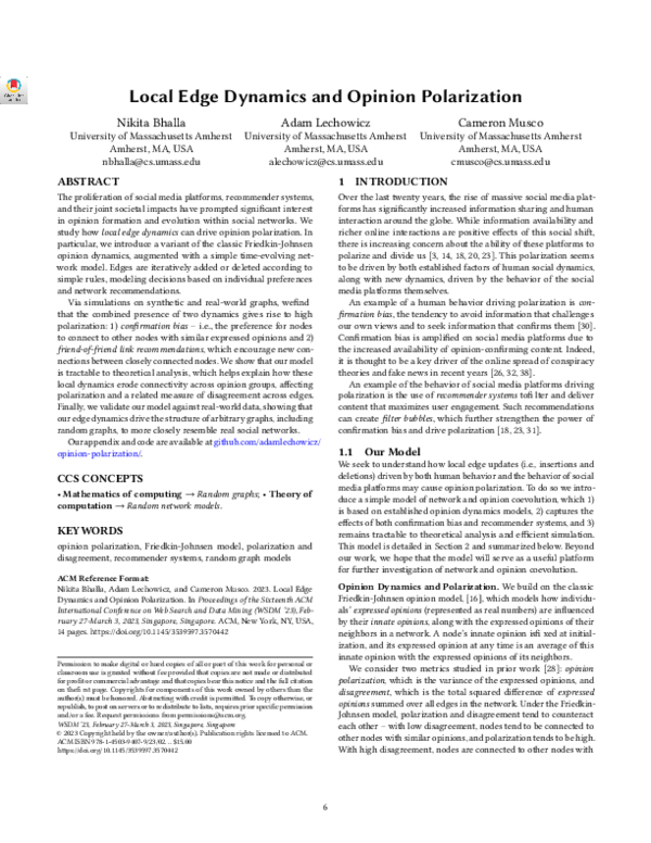 (PDF) Local Edge Dynamics and Opinion Polarization