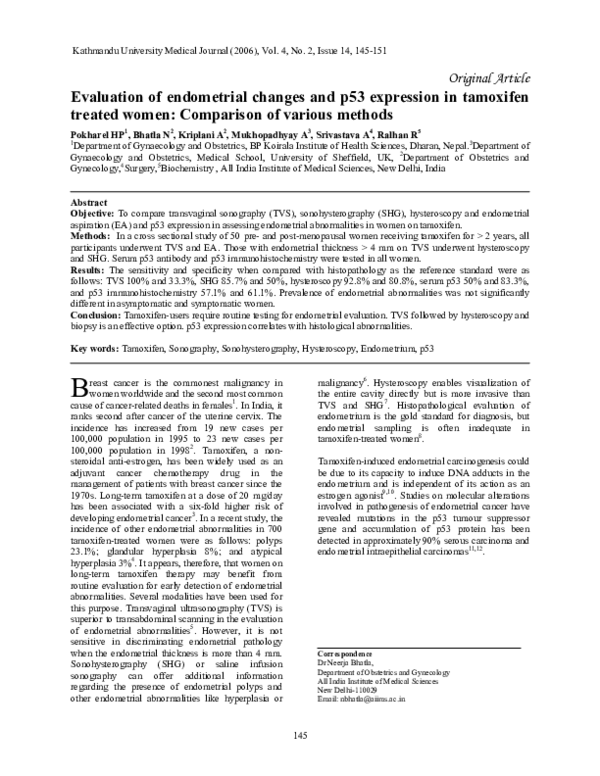 (PDF) Evaluation of endometrial changes and p53 expression in tamoxifen ...