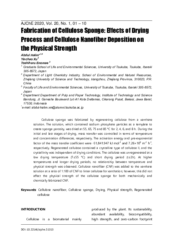 (PDF) Fabrication of Cellulose Sponge: Effects of Drying Process and ...