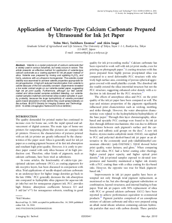 (PDF) Application of Vaterite-Type Calcium Carbonate Prepared by ...