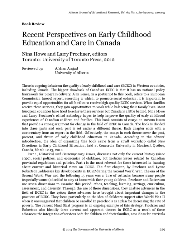 (PDF) Early childhood education and care in Canada